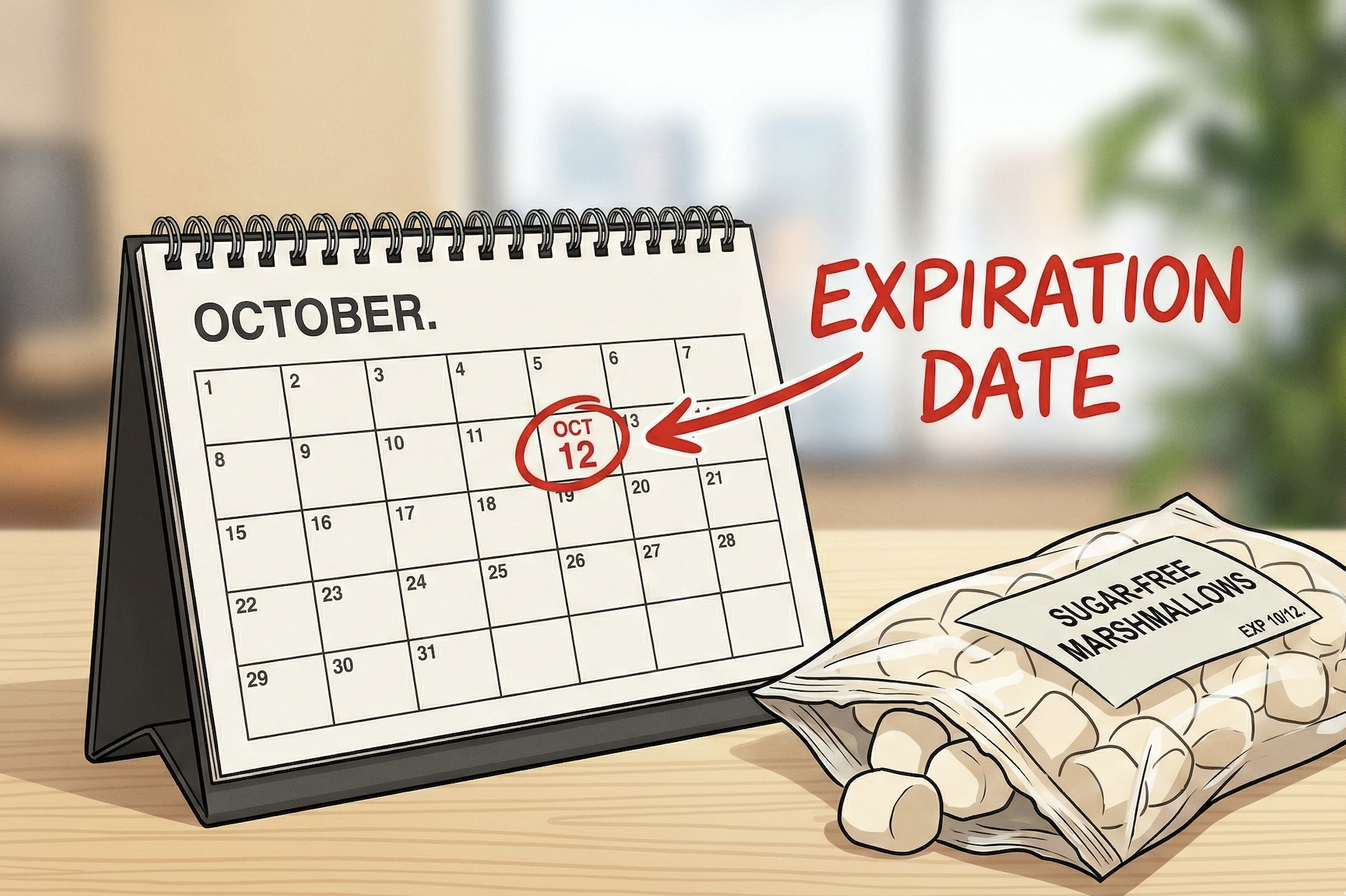 A calendar showing a very short expiration date for a product