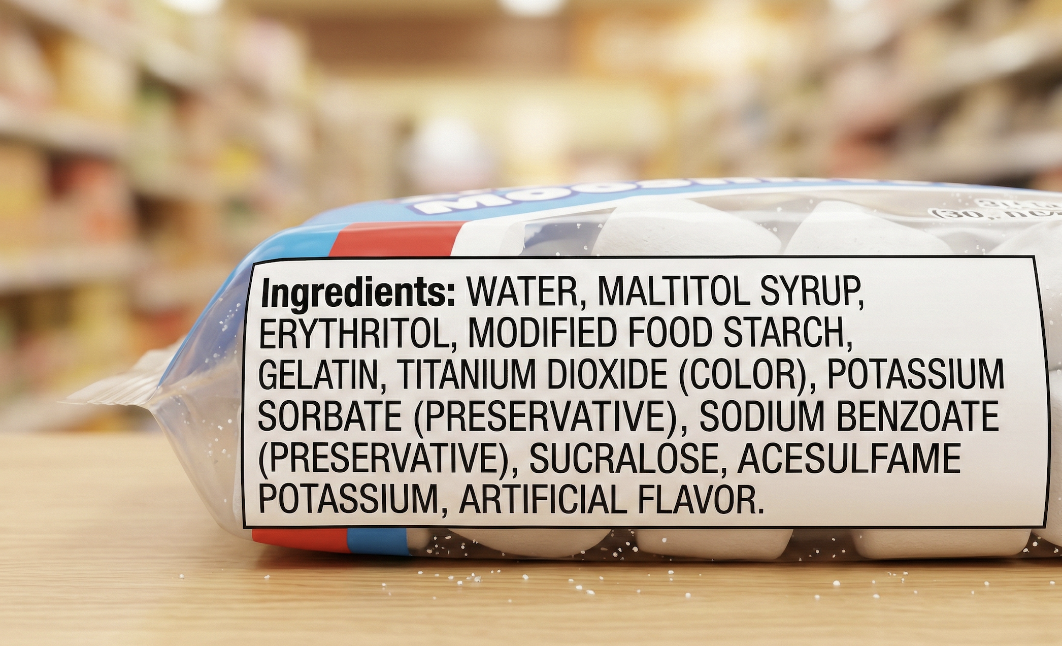 A product ingredient label showing a long list of chemical names