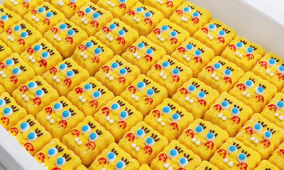 Custom shaped marshmallow sample -- SpongeBob character novelty marshmallow made by York Candy, OEM marshmallow manufacturer in China