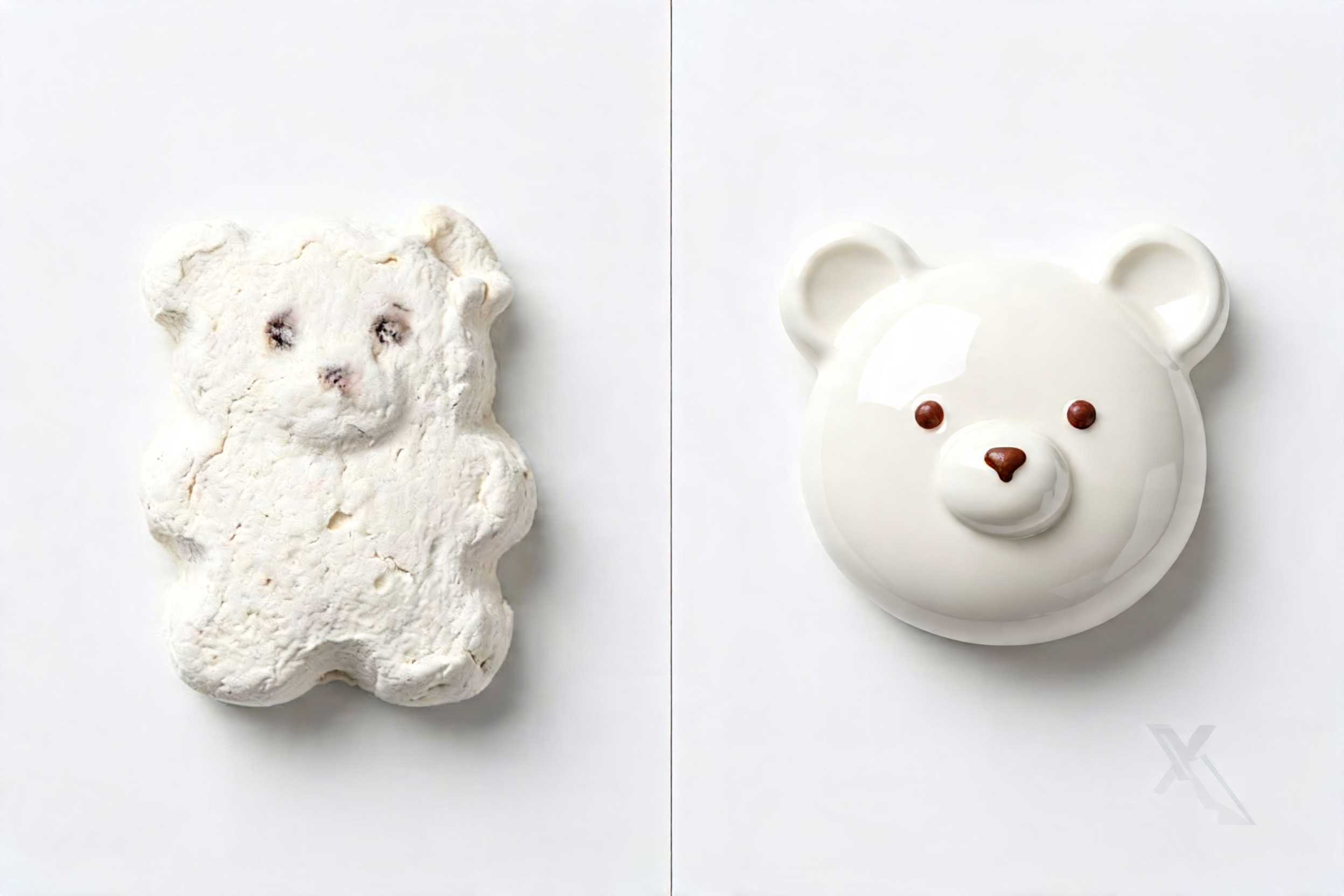 Quality Difference in 3D Marshmallows A blurry, poorly made 3D marshmallow next to a sharp, well-defined one