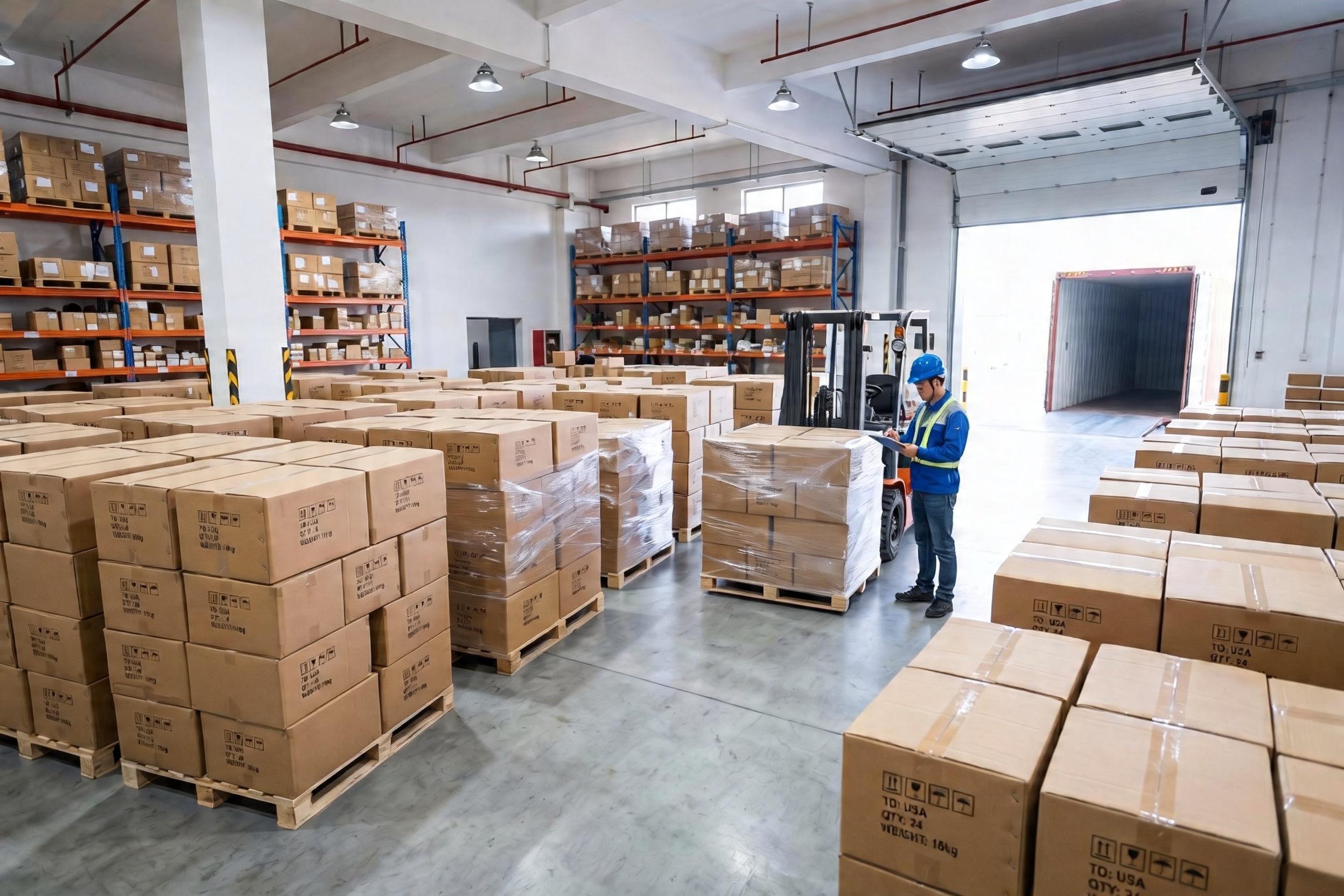 A warehouse with boxes of marshmallows ready for wholesale shipping