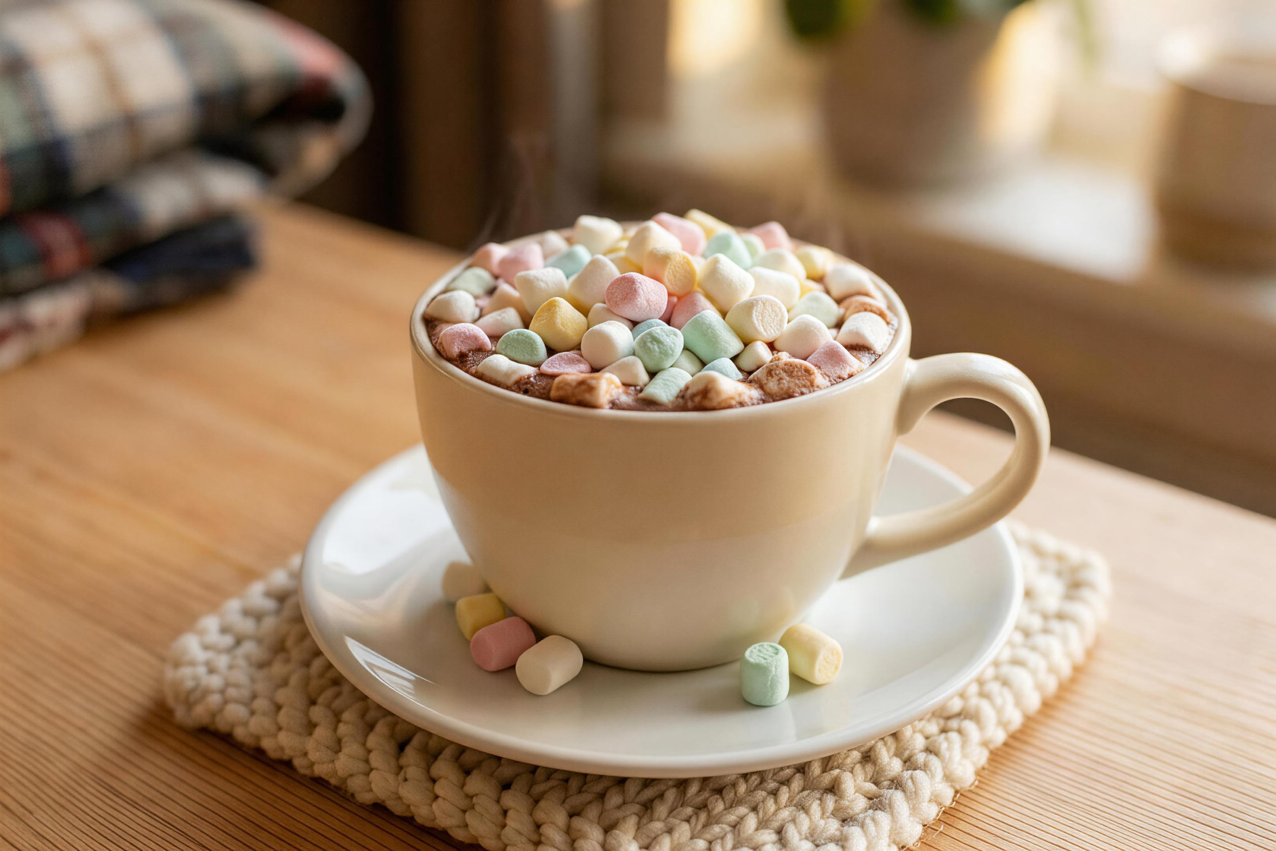 Mini Marshmallows for Hot Chocolate A cup of hot chocolate topped with mini marshmallows