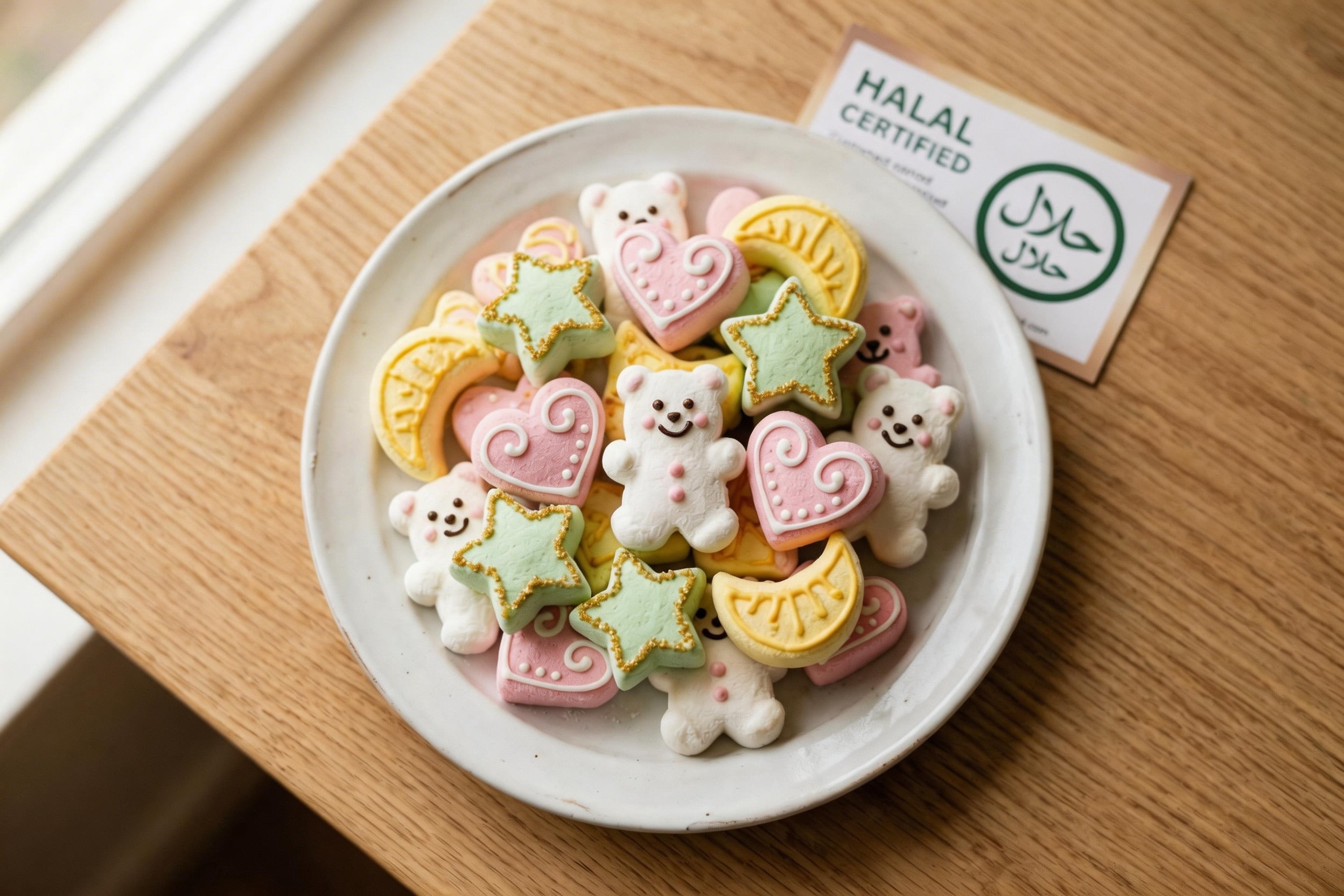 a pile of custom-shaped Halal marshmallows