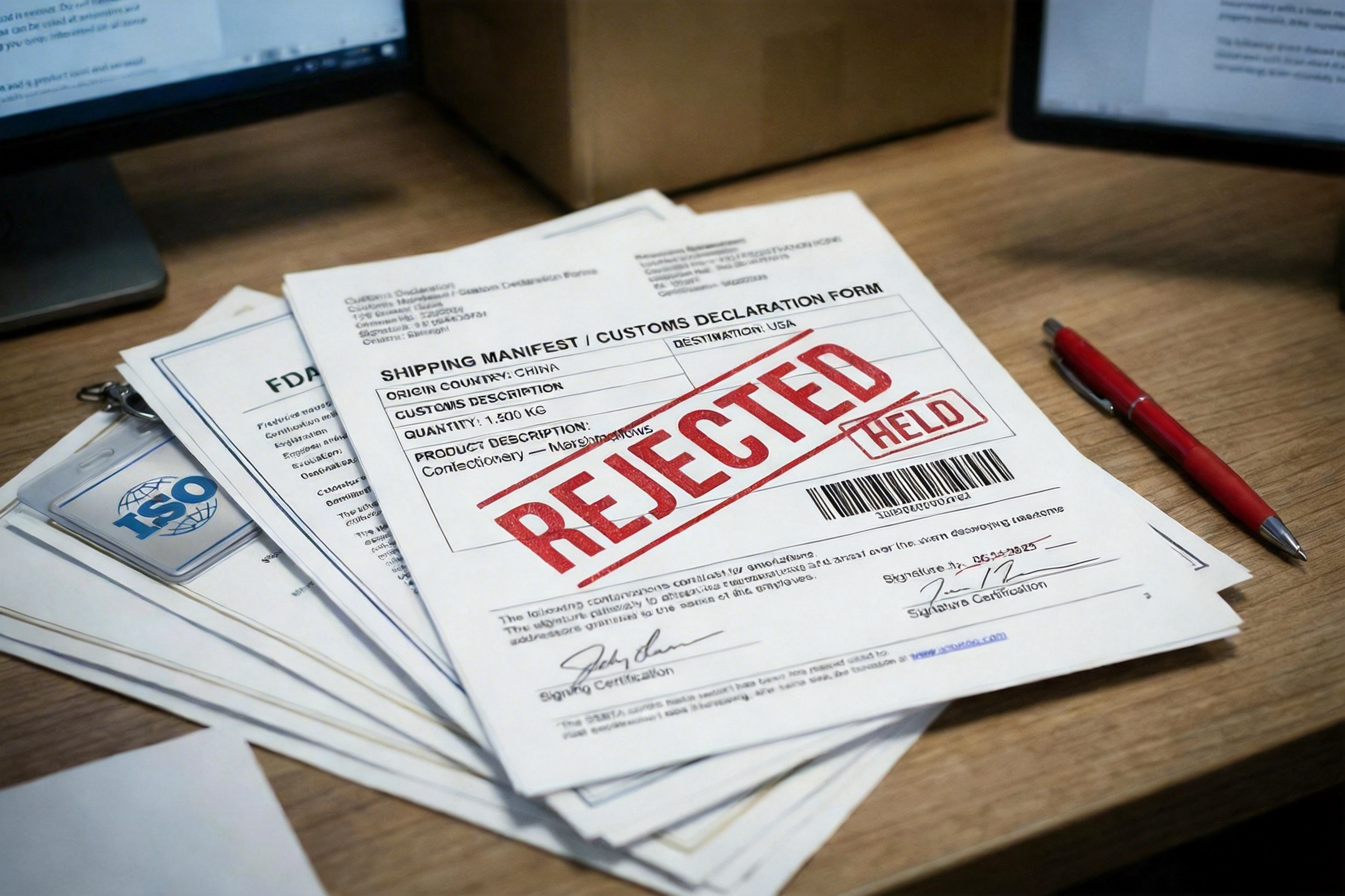 Avoiding Costly Marshmallow Brand Mistakes A red "Rejected" stamp on a shipping document