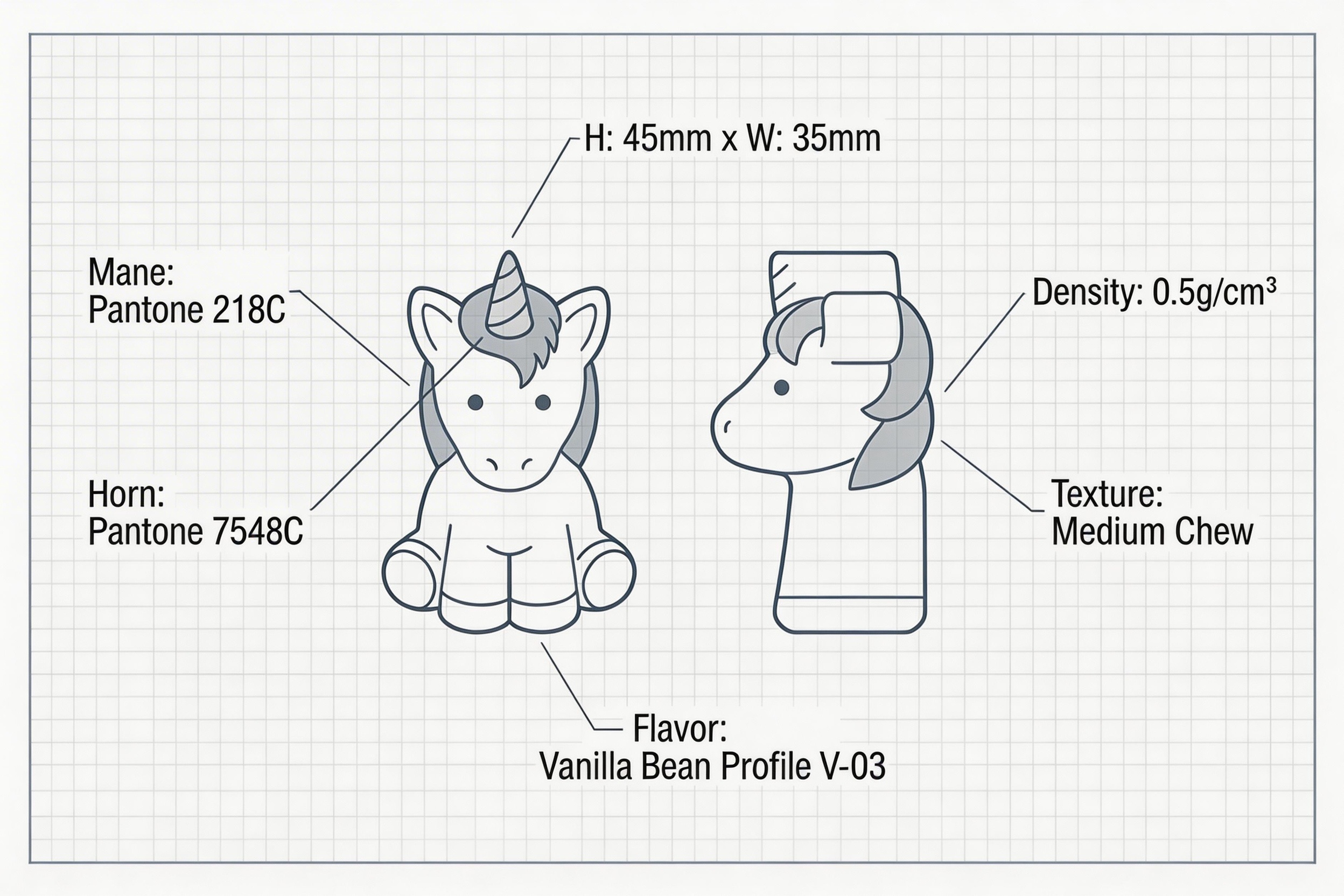 A detailed technical drawing of a custom-shaped marshmallow