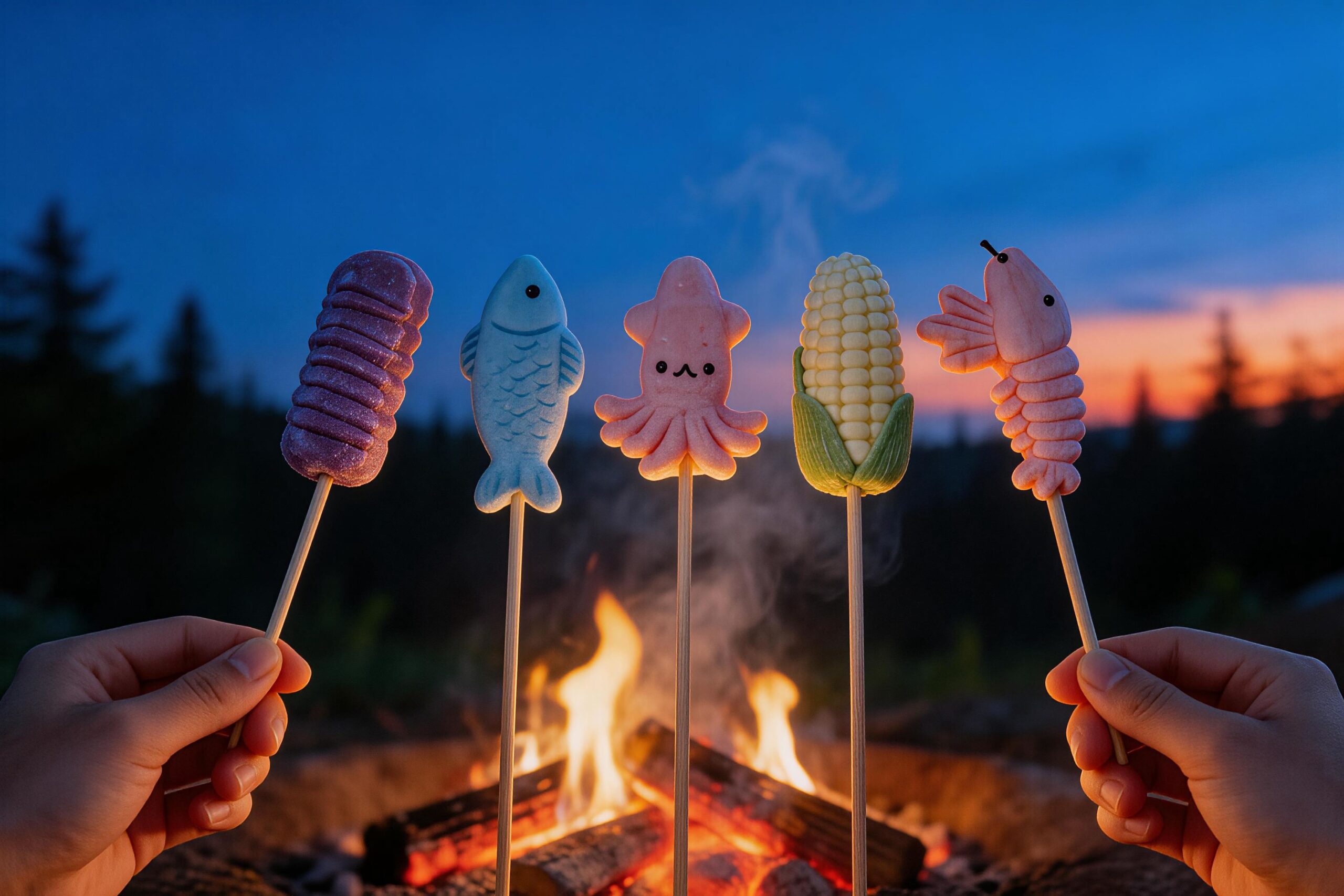 marshmallows roasting over a campfire