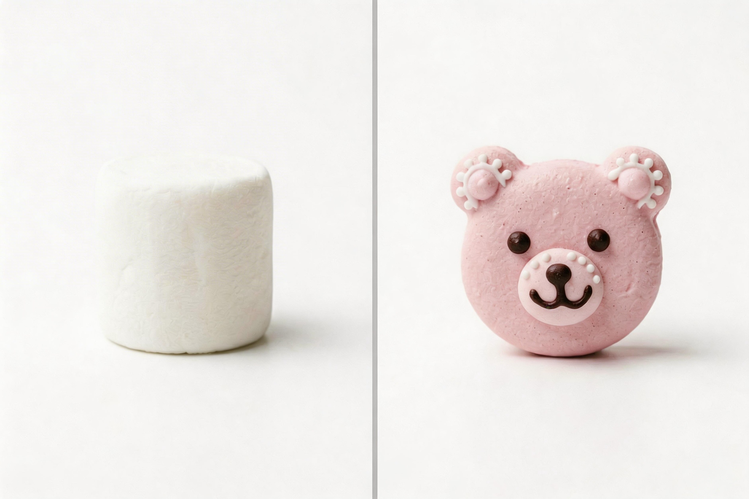 a generic marshmallow next to a custom shaped one