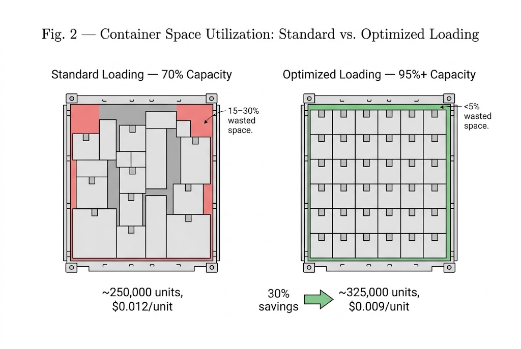 Container Loading Optimization for Marshmallows Optimized stacking of boxes inside a shipping container
