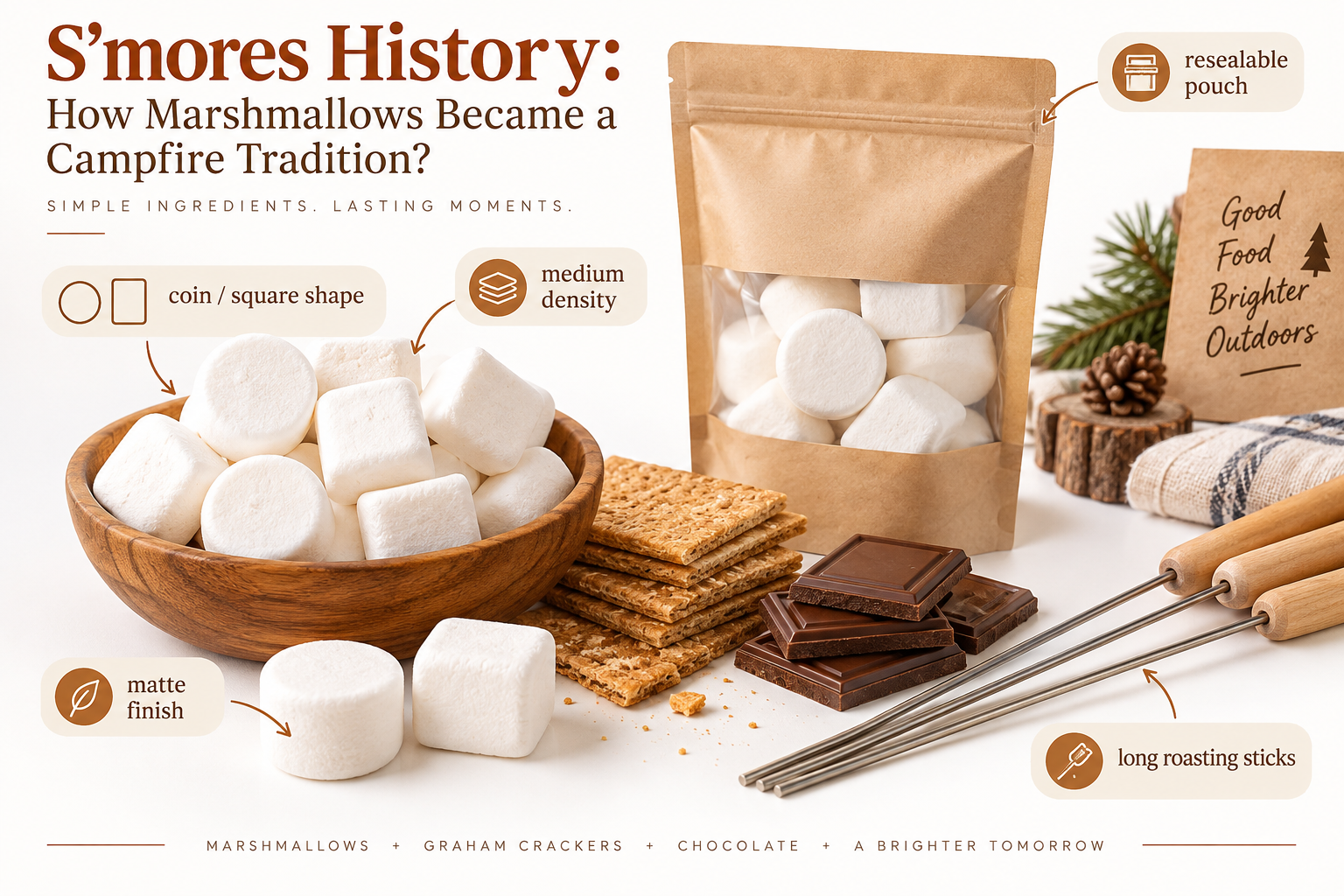 Campfire kit marshmallow shapes and packaging s’mores history campfire kit marshmallow coin shapes and long sticks