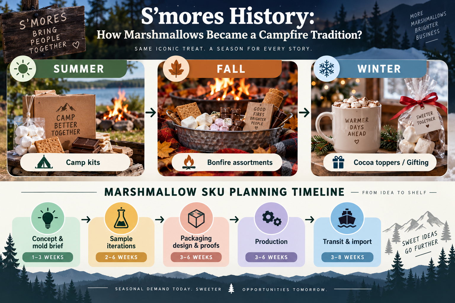 Seasonal planning and timelines for s’mores marshmallows s’mores history seasonal planning timeline for marshmallow SKUs